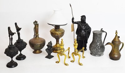 Lot 507 - Brass lamp, etc