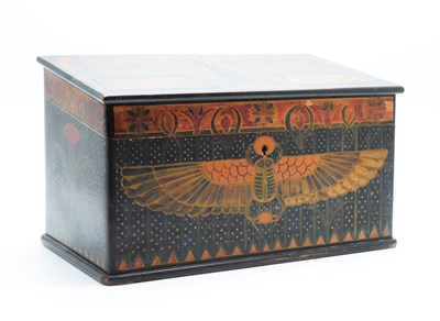 Lot 163 - Unusual Egyptian revival penwork-decorated pine stationery box, circa 1900