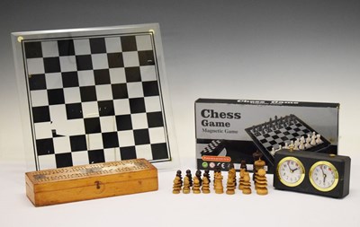 Lot 299 - Chess board and clock etc