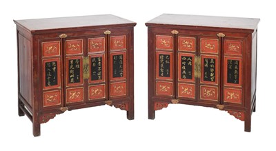 Lot 365 - Pair of Chinese lacquered pine cabinets