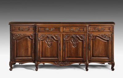 Lot 529 - Large French chestnut breakfront buffet or side cabinet