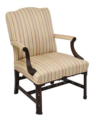 Lot 579 - Early 20th Century 'Gainsborough' style open armchair, in striped fabric