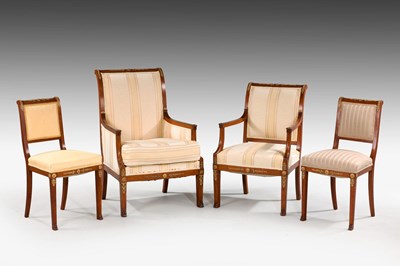 Lot 583 - Set of four (2 + 2 arm) French Empire style chairs