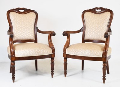 Lot 569 - Pair of mahogany open armchairs