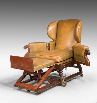 Lot 593 - Victorian J. Ward patent adjustable chair, tan hide