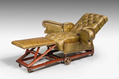 Lot 594 - Victorian invalid chair, deep-buttoned green hide