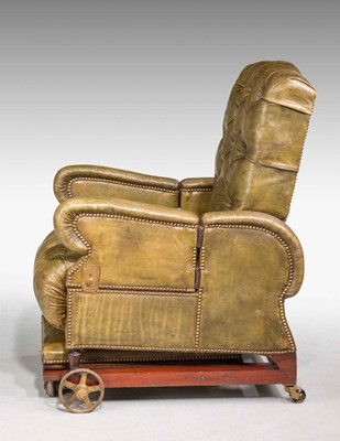 Lot 594 - Victorian invalid chair, deep-buttoned green hide