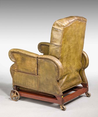 Lot 594 - Victorian invalid chair, deep-buttoned green hide