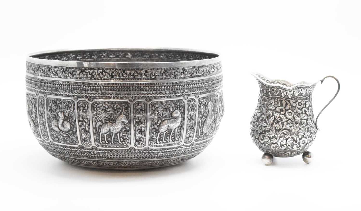 Lot 100 - Indian white metal bowl and cream jug
