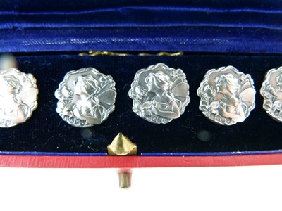 Lot 64 - Cased set of six Art Nouveau silver buttons