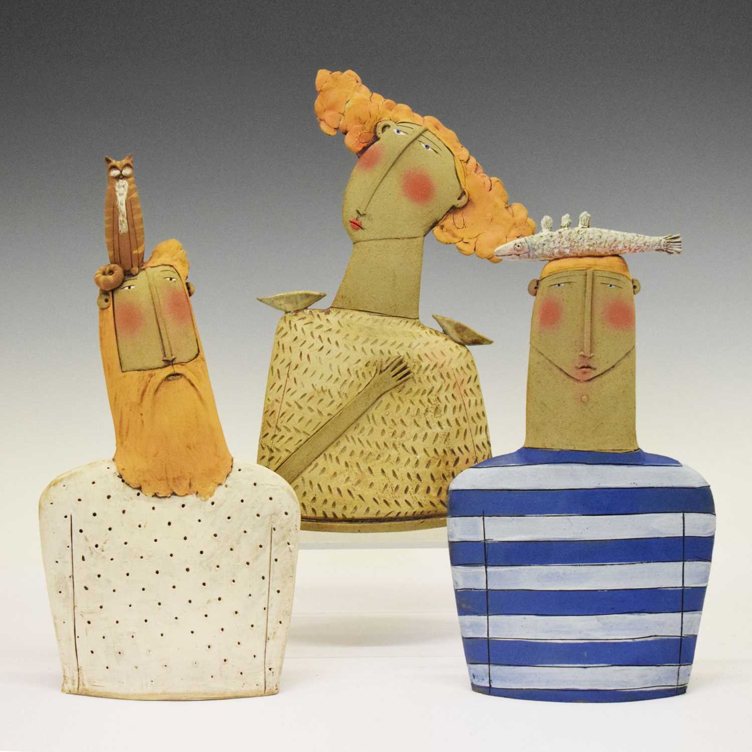 Lot 355 - Sarah Saunders - Three stoneware busts