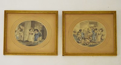 Lot 466 - Pair of oval watercolours, manner of Le Blond