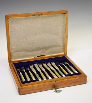 Lot 94 - Cased set of twelve fruit knives and forks with horn inlaid handles