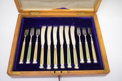 Lot 94 - Cased set of twelve fruit knives and forks with horn inlaid handles