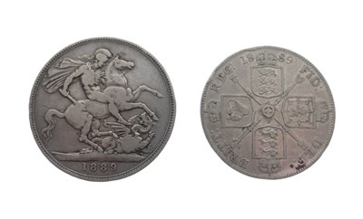 Lot 183 - Victorian silver crown and a silver double-florin, 1889