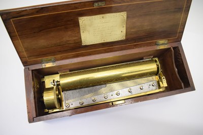 Lot 187 - Late 19th Century rosewood-cased cylinder musical box