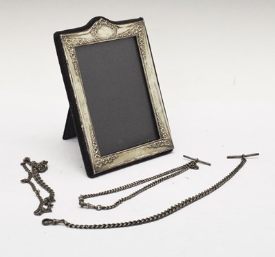 Lot 118 - Elizabeth II silver easel picture frame, two silver Alberts and a white metal chain