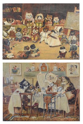 Lot 413 - Follower of Louis Wain - Pair of oils on canvas