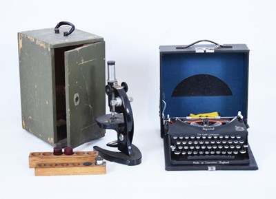 Lot 454 - Mid 20th Century Russian microscope and an Imperial typewriter