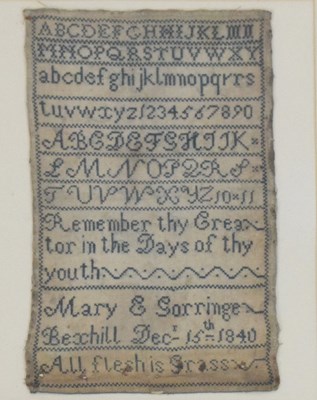 Lot 257 - Sampler - Mary E Gorringe, Bexhill, Dec 15 1840