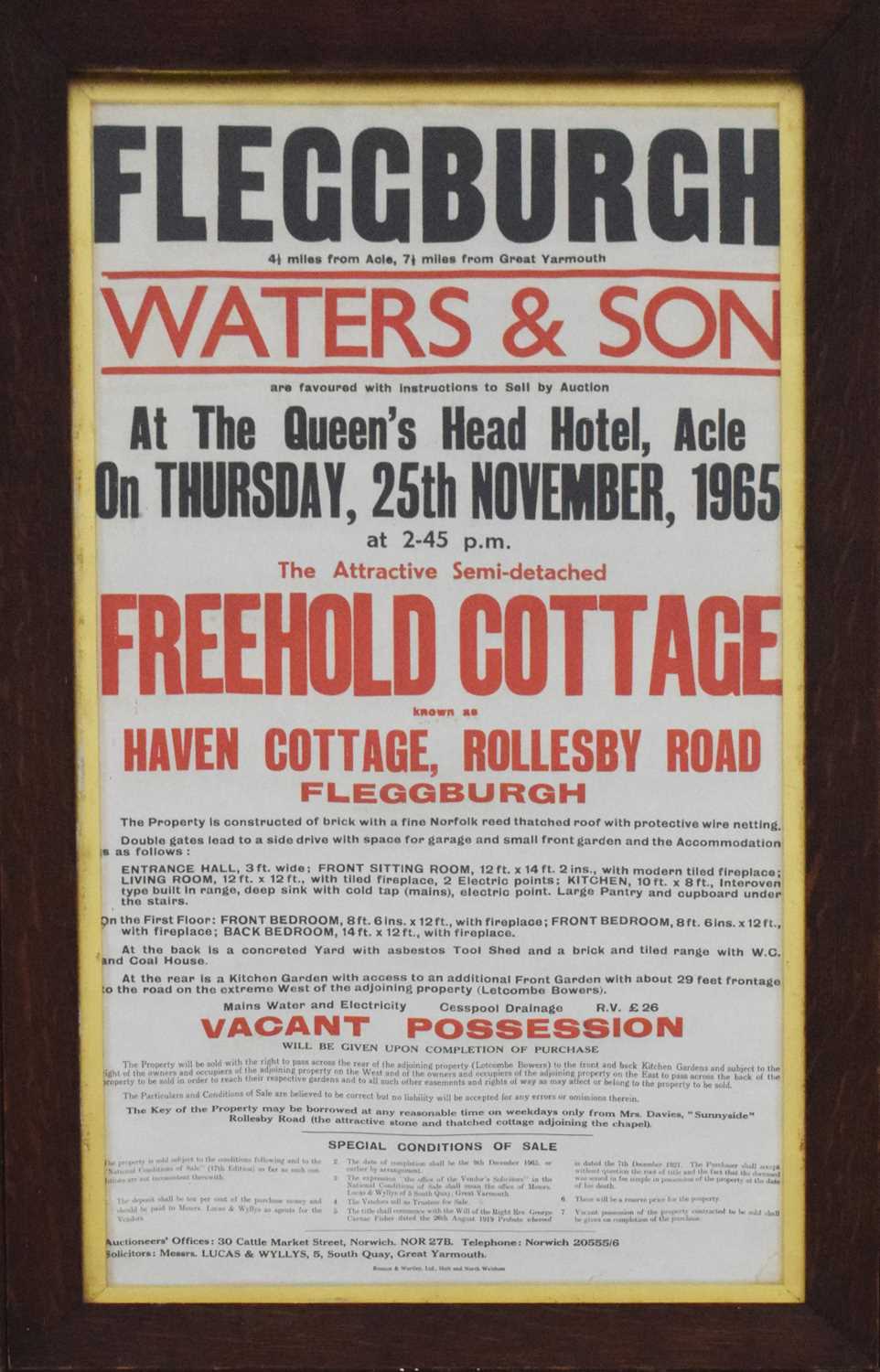 Lot 254 - Auction poster for Fleggburgh, Great Yarmouth sold by Waters & son