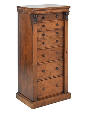 Lot 562 - Victorian figured walnut Wellington secretaire chest