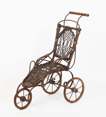 Lot 474 - Late 19th or early 20th Century doll's iron and canework Bath chair