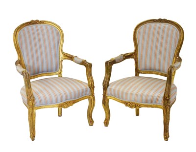 Lot 528 - Pair of Louis XVI style giltwood fauteils