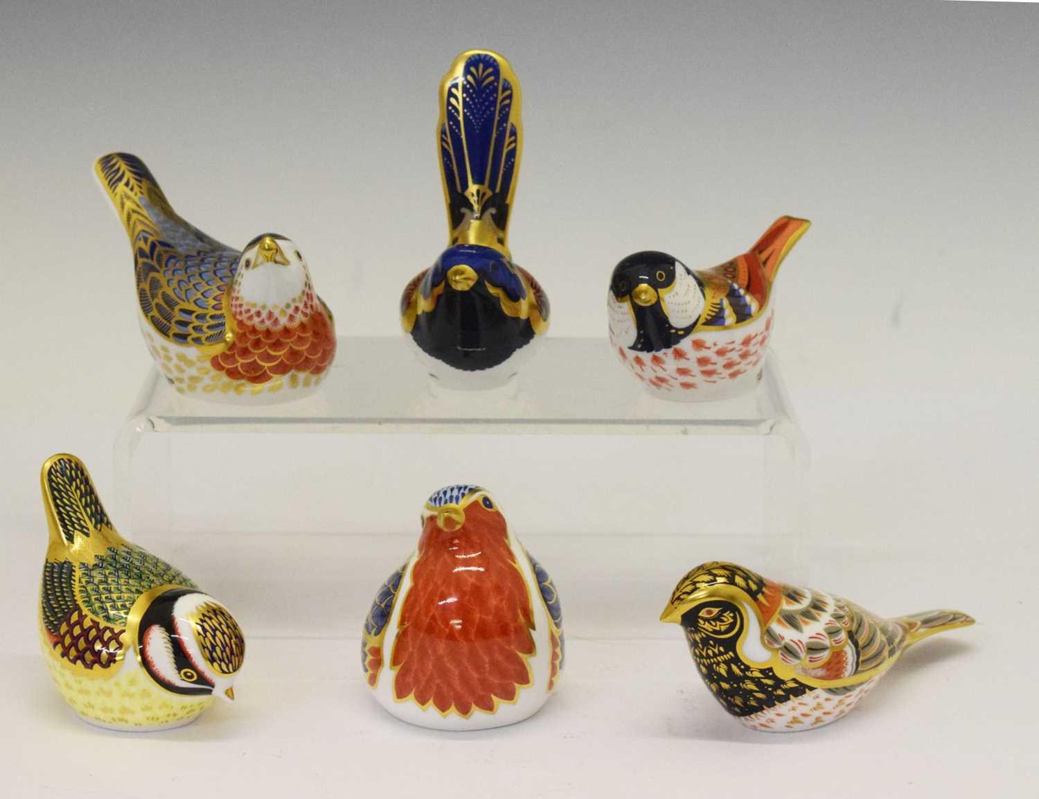 Lot 349 - Six Royal Crown Derby bird paperweights