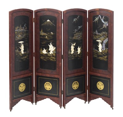 Lot 366 - Japanese Meiji period four-fold screen