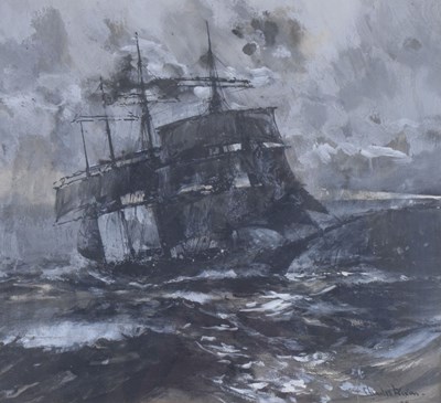 Lot 452 - Charles Edward Dixon (1905 - 1985) - Watercolour - Sailing vessel on stormy sea