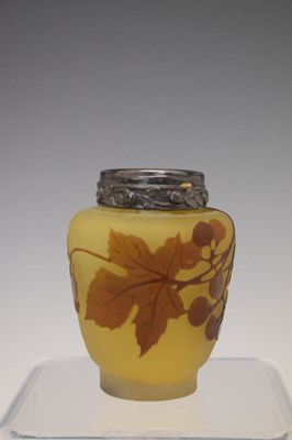 Lot 266 - Galle small cameo glass vase having leaf decoration and white metal rim