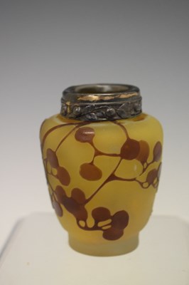 Lot 266 - Galle small cameo glass vase having leaf decoration and white metal rim