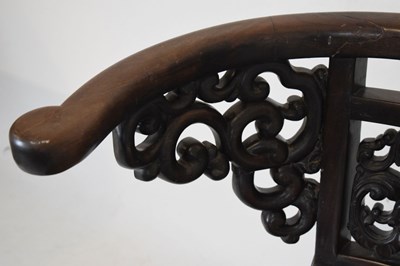 Lot 592 - Pair of Chinese hardwood tub chairs with marble seats