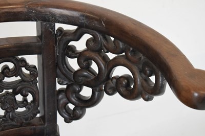 Lot 592 - Pair of Chinese hardwood tub chairs with marble seats