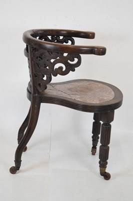Lot 592 - Pair of Chinese hardwood tub chairs with marble seats