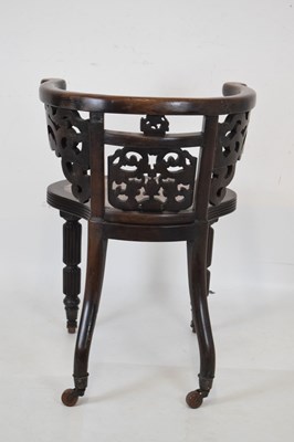 Lot 592 - Pair of Chinese hardwood tub chairs with marble seats