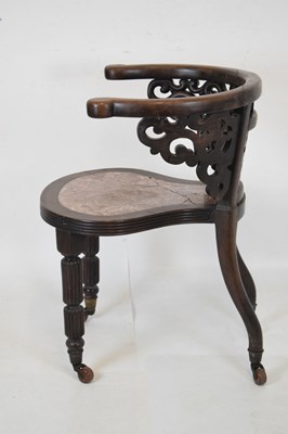 Lot 592 - Pair of Chinese hardwood tub chairs with marble seats
