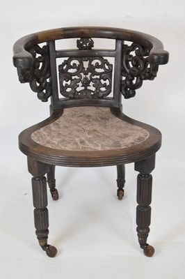 Lot 592 - Pair of Chinese hardwood tub chairs with marble seats
