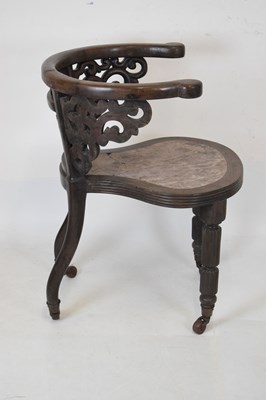 Lot 592 - Pair of Chinese hardwood tub chairs with marble seats