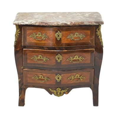 Lot 527 - French ormolu mounted serpentine front, three drawer marble top commode