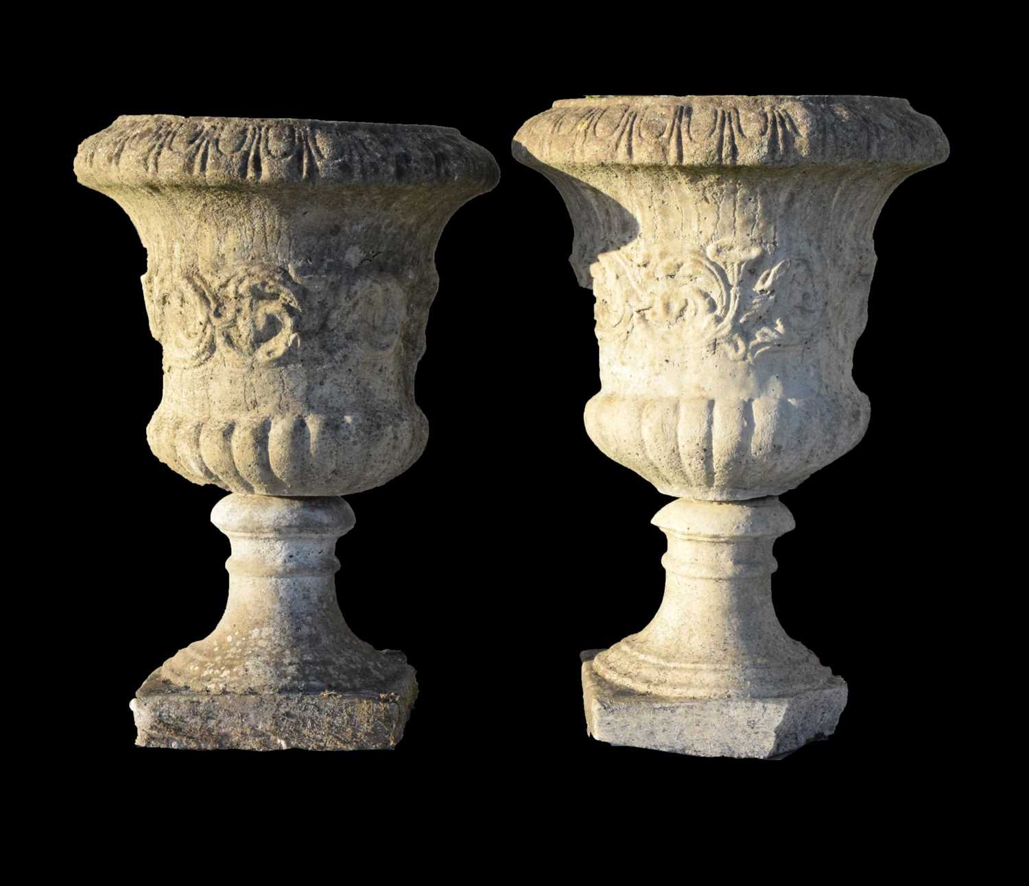 Lot 601 - Pair of composite stone pedestal planters