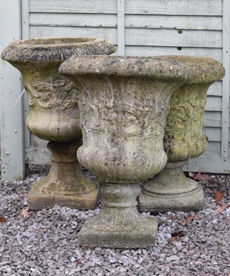 Lot 575 - Pair of composite stone garden pedestal planters, plus other