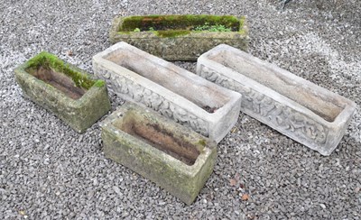 Lot 569 - Three composite stone troughs and two smaller composite stone troughs