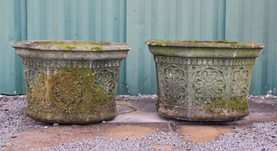 Lot 567 - Pair of composite stone octagonal garden planters