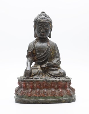 Lot 342 - Chinese or Tibetan bronze figure of the Buddha Shakyamuni
