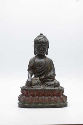 Lot 342 - Chinese or Tibetan bronze figure of the Buddha Shakyamuni