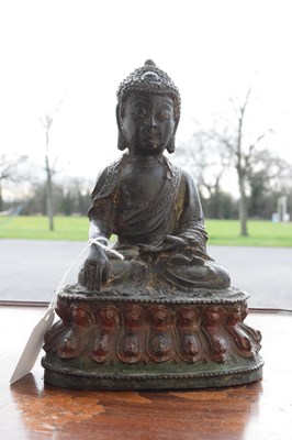 Lot 342 - Chinese or Tibetan bronze figure of the Buddha Shakyamuni