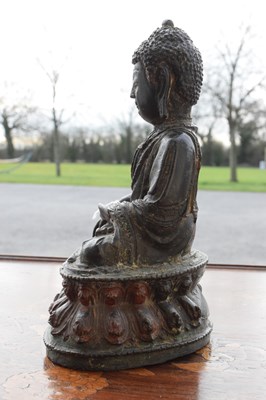 Lot 342 - Chinese or Tibetan bronze figure of the Buddha Shakyamuni