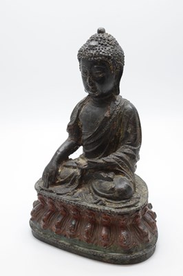 Lot 342 - Chinese or Tibetan bronze figure of the Buddha Shakyamuni